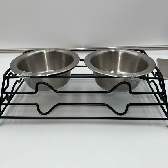 Small Dog Raised Water and Food Dish Metal - Picture 1 of 10